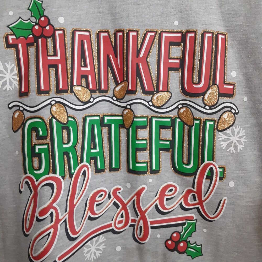 Wound Up Thankful Grateful Blessed Christmas Sweatshirt Jrs 11-13 Holidays